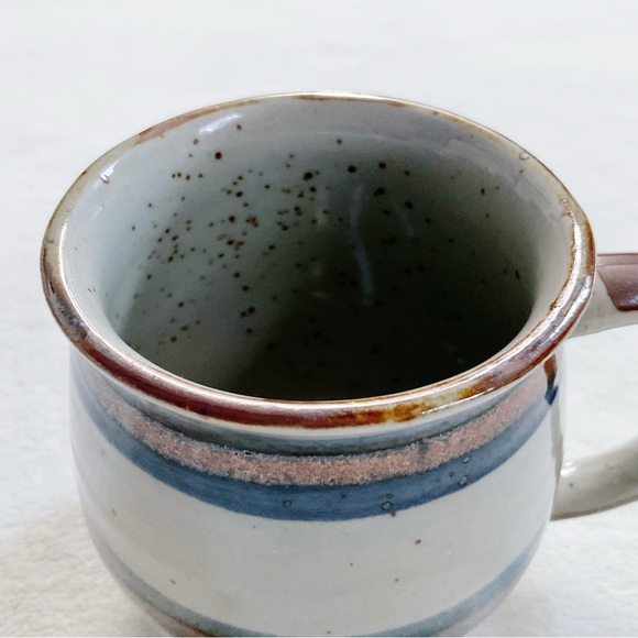 Handmade Studio Art Pottery Glazed Speckled Stripe Coffee Tea Mug - Picture 7 of 9
